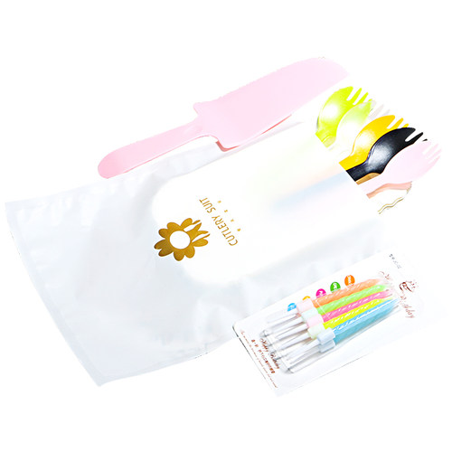 加厚长方形刀叉盘组合 一次性生日蛋糕餐具纸托纸盘 5盘5黑叉1刀 - 图3