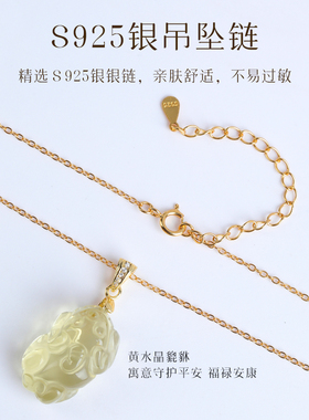 天然黄水晶招财貔貅S925纯银锁骨项链皮丘吊坠转运送女友生日礼物