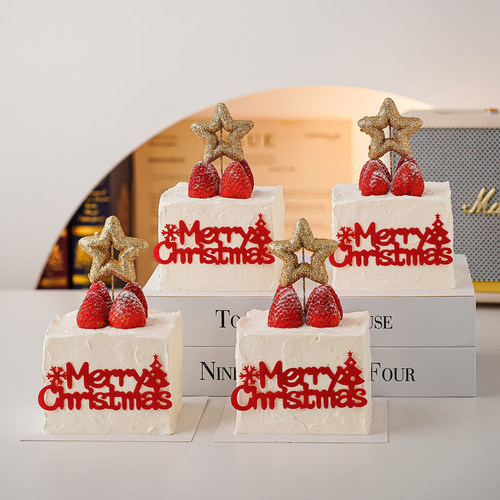 2026圣诞节快乐蛋糕装饰Merry Christmas插件立体镂空五角星摆件 - 图2