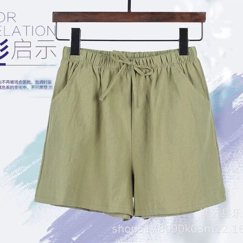 仿棉麻短裤女新款a字短裤外穿大码女胖mm高腰宽松阔腿口袋休闲裤Y - 图2