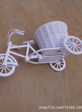 可爱三轮花车花瓶清仓仿手工编织藤花篮插花家居装饰干花插花摆件