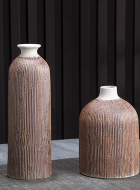 复古侘寂风陶瓷花瓶家居装饰品台面民宿摆件插干花禅意花器