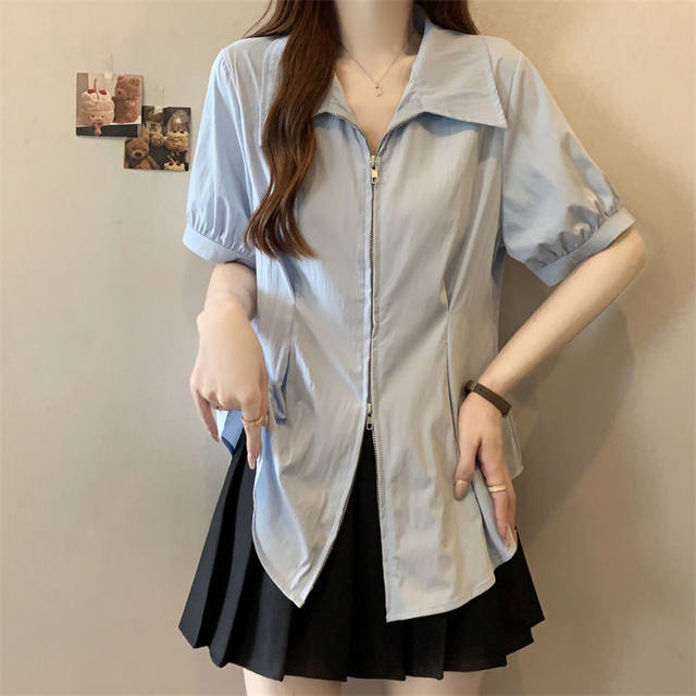 ເສື້ອເຊີດແຂນສັ້ນ Polo collar ຄົນອັບເດດ: 2025 summer plus size fat mm