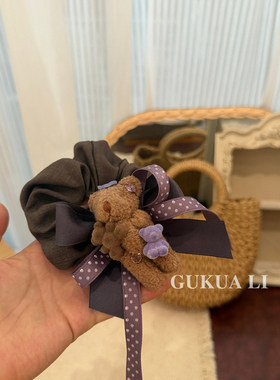 GUKUALI可爱小熊毛绒蝴蝶结发夹