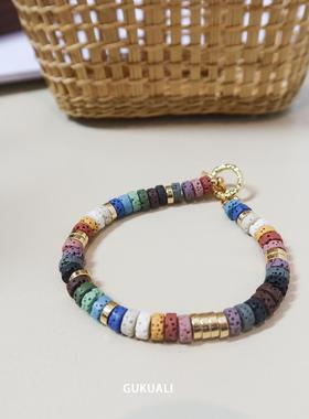 直销配饰天然彩色火山石手链