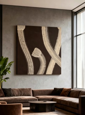 MUMO.手绘油画秋言侘寂风客厅装饰画原木中古风玄关背景墙艺术画