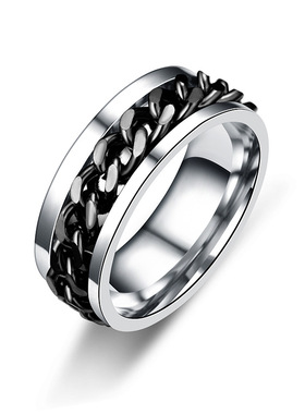 新简约转运饰品男士钛钢可转动开啤酒瓶链条戒指个性霸气戒指