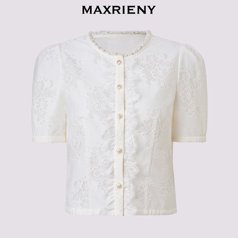 MAXRIENY华丽宫廷风压褶蕾丝雪纺衫25夏款修身收腰优雅气质上衣女,淘宝优惠券,粉丝福利购,淘宝优惠卷