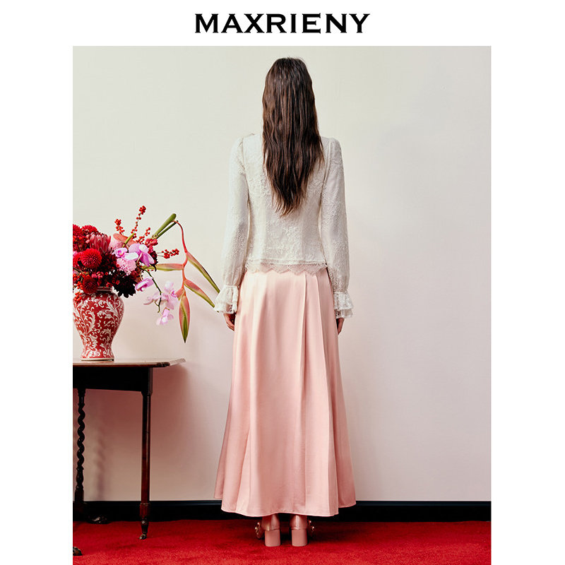 【商场同款】MAXRIENY2026年春季浅藕粉色半身裙高腰刺绣马面裙,淘宝优惠券,粉丝福利购,淘宝优惠卷