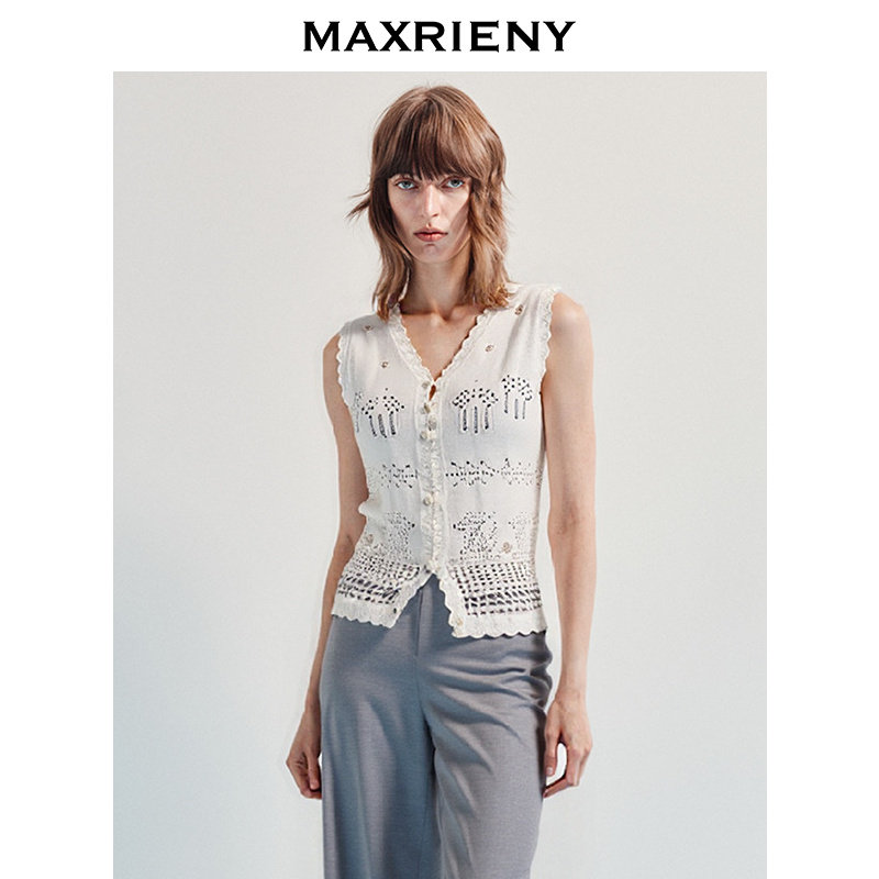 MAXRIENY波嬉风宽松v领毛针织马甲25夏款波西米亚风马夹背心女,淘宝优惠券,粉丝福利购,淘宝优惠卷