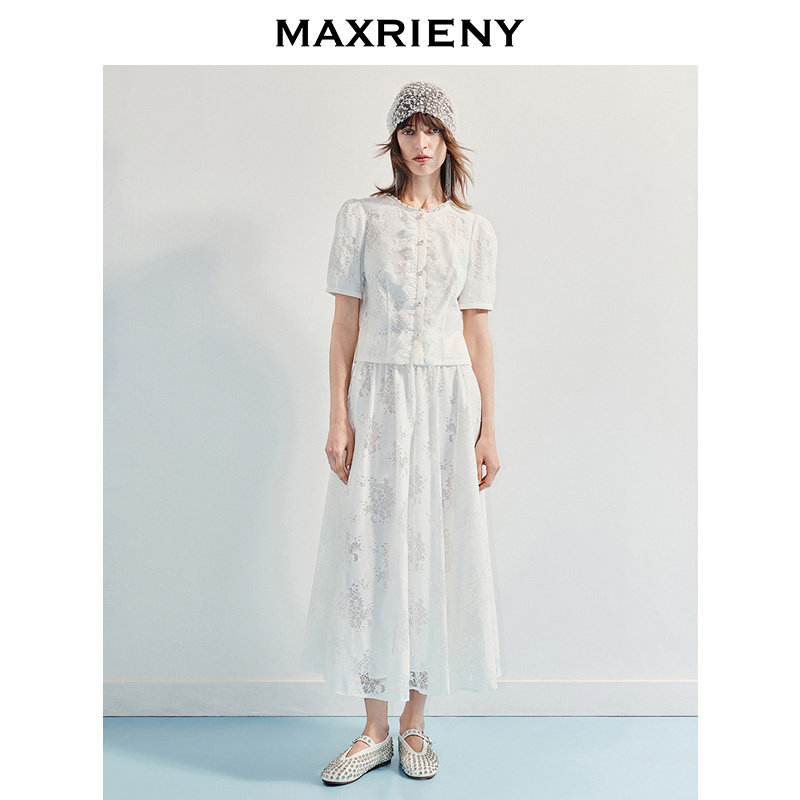 MAXRIENY华丽宫廷风压褶蕾丝雪纺衫25夏款修身收腰优雅气质上衣女,淘宝优惠券,粉丝福利购,淘宝优惠卷