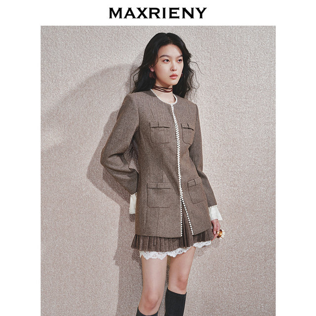 MAXRIENY wave-style palace pleated lace skirt with bow tie