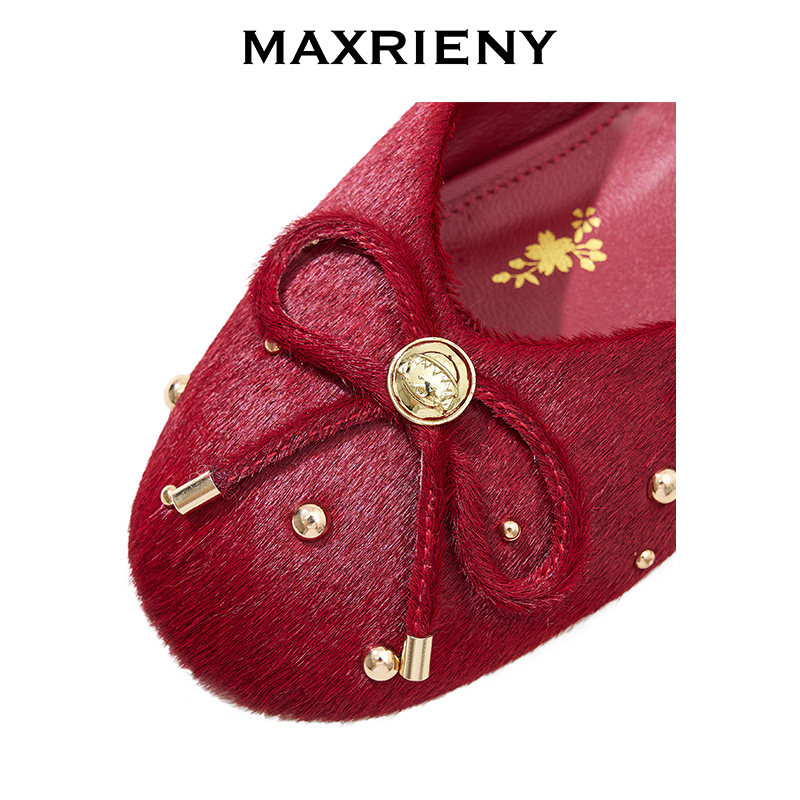 2025新款红色蝴蝶结铆钉芭蕾鞋女平底浅口单鞋,淘宝优惠券,粉丝福利购,淘宝优惠卷