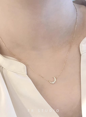 14k包金满钻镀金月亮项链