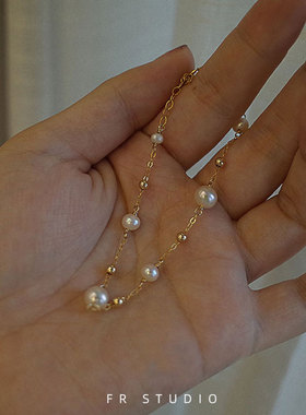 14K包金天然满天星金珠珍珠手链