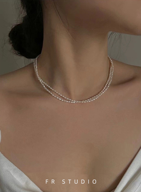 稀有强光小粒珍珠项链女14K包金锁骨链气质串珠链女士项链