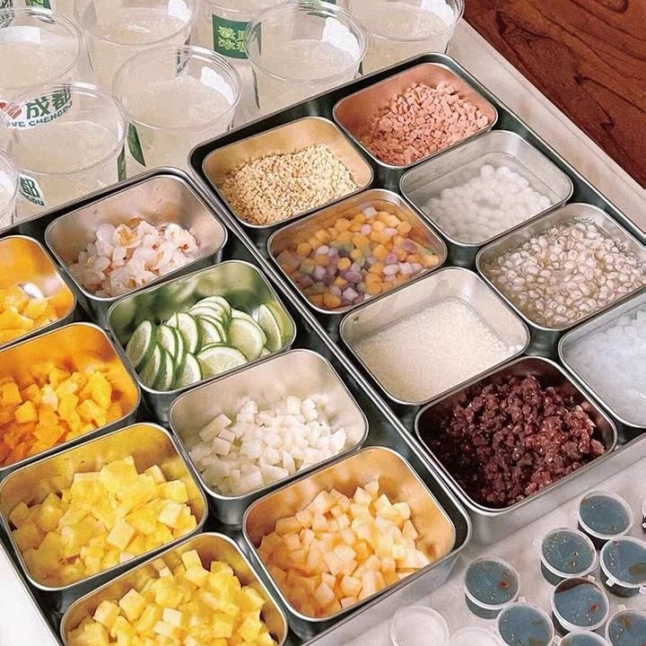 不锈钢冰粉配料盒调料调味盒带盖商用摆摊专用水果捞小料盒子容器 - 图0