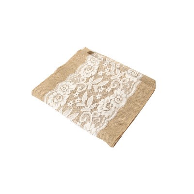 Linen table flag lace cloth Christmas黄麻布桌旗蕾丝桌布装饰 - 图3