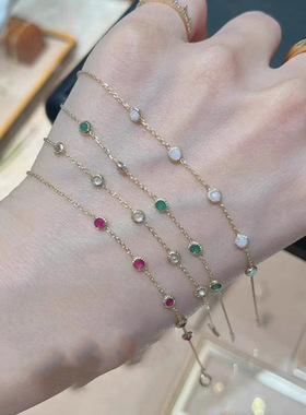 日式 五颗宝石圆梦系列925银 天然紫水晶欧泊天河石绿 红宝石手链