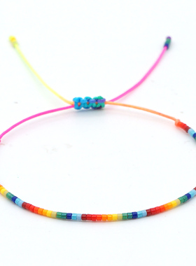 新款波西米亚春夏风 miyuki彩虹串珠小雏菊花朵叠带学生党校手链