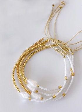 ins欧美风简约巴洛克天然淡水珍珠手工串珠Miyuki米珠细小手链女