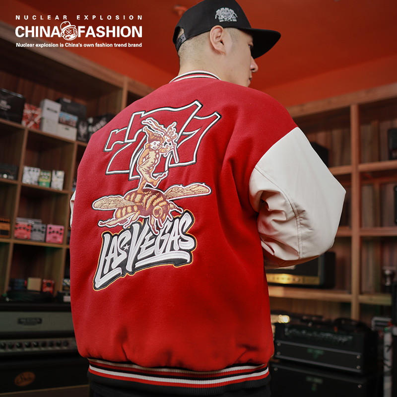 NE核爆炸大码男装美式复古棒球服男女宽松刺绣外套夹克秋冬棉服 - 图0