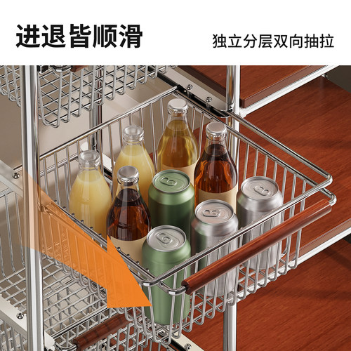 中古风移动茶几小推车客厅多层货架子零食置物架落地收纳架储物柜 - 图3
