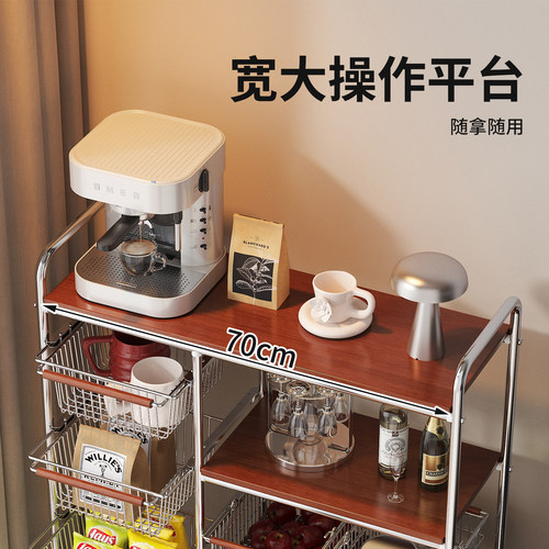 中古风移动茶几小推车客厅多层货架子零食置物架落地收纳架储物柜 - 图2
