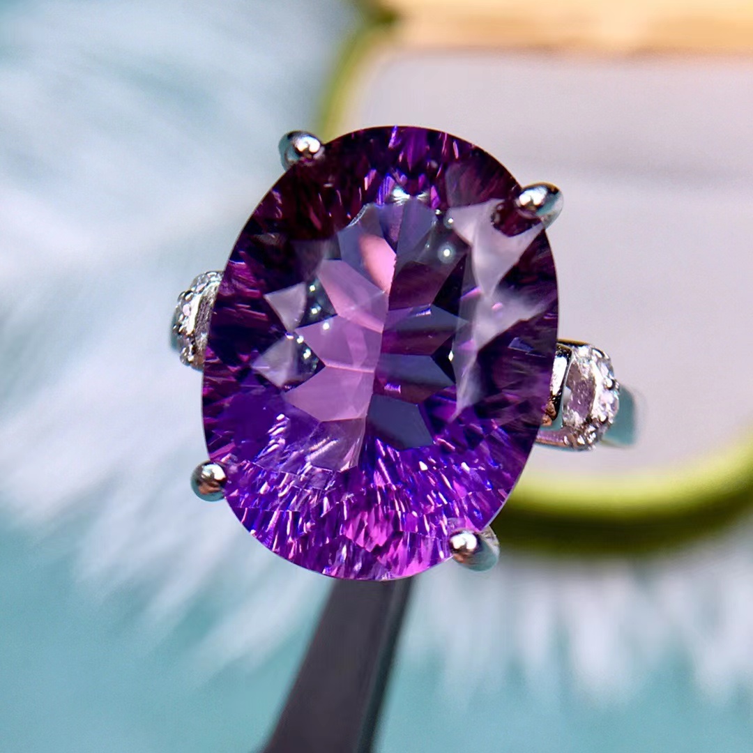 天然紫水晶戒指宝石S925纯银日韩轻奢气质女戒开口支持检测 - 图1