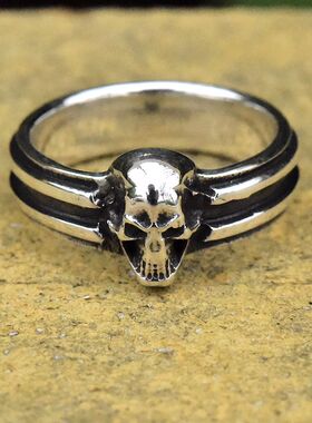 进口男女款925纯银骷髅头小尾戒