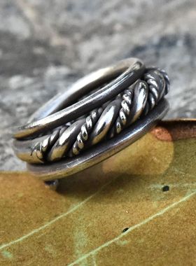 清迈手工男女款925纯银螺旋戒指