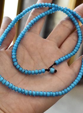 男女款非洲蓝色古法琉璃珠子项链