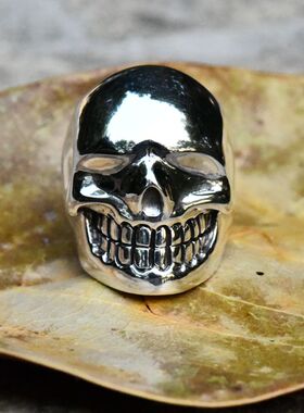 进口男士925纯银朋克骷髅头戒指