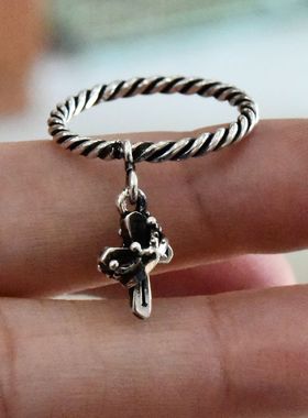 复古风十字架吊坠纯银麻花戒指