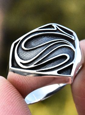 进口男士纯银朋克超人戒指