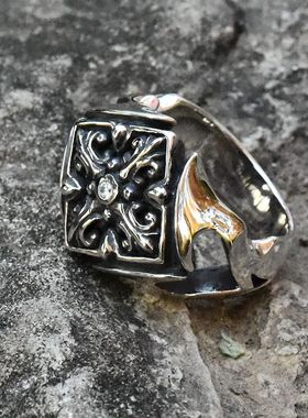 男士复古朋克镶嵌小钻戒指花纹