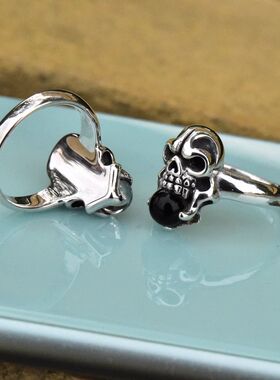 进口男女款925纯银朋克骷髅戒指