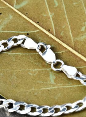 进口男士925纯银抛光古巴链手链