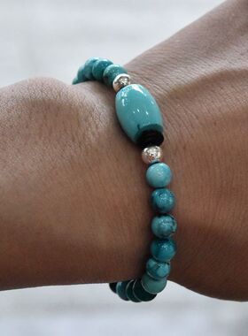 湖北原矿天然绿松石水晶纯银手串