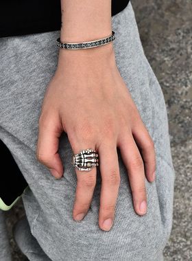 男士朋克风骷髅头鬼爪纯银戒指