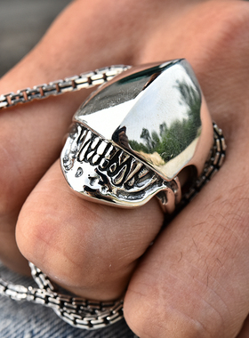 进口男士925纯银朋克异形大戒指