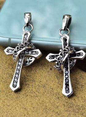 进口女士925纯银镶钻皇冠十字架