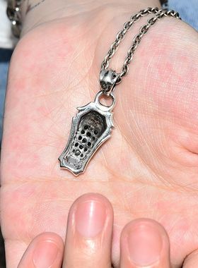 暗黑镶钻十字架纯银朋克风吊坠