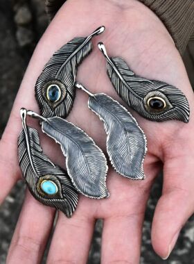 进口银铜混搭镶水晶纯银羽毛坠子