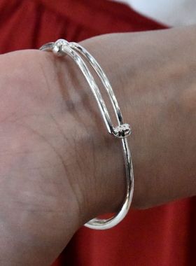 女士学生小圈口活扣实心纯银手镯