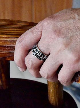 男士复古款镂空唐草925朋克泰银