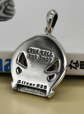 进口男士925纯银狙击手骷髅吊坠