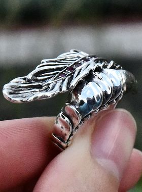 进口女士925纯银镶钻羽毛戒指