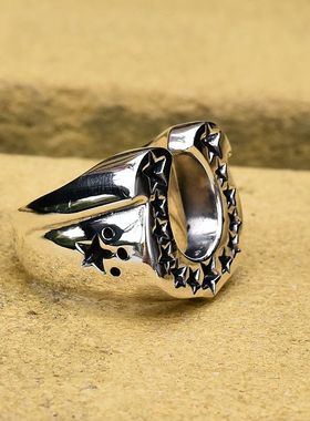 男士朋克风五角星纯银复古戒指