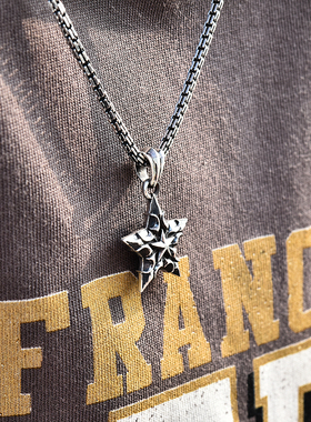 泰国花纹五芒星纯银朋克风吊坠